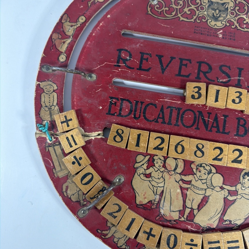Antique Wooden Reversible Math Learning Board Primitive Classroom Teaching Toy - Picture 10 of 10